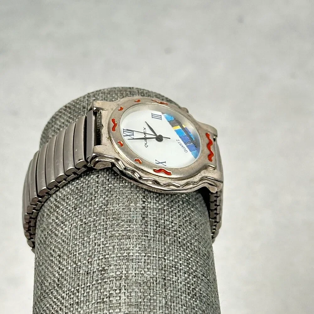VTG Quemex Watch Mens 35mm Round Aztec Southwestern Silver Tone New Battery